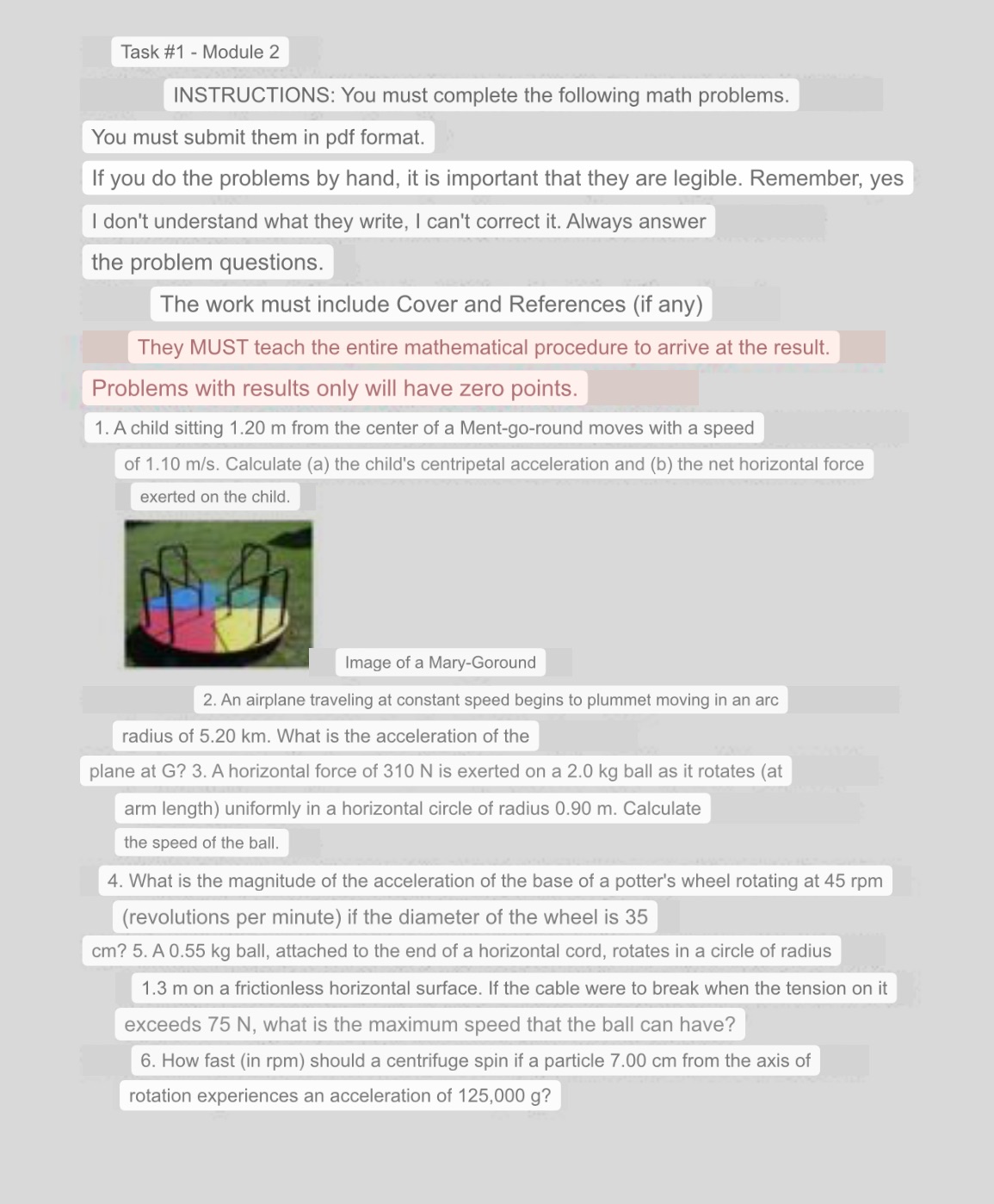 Physics 1-6. Task #1 - Module 2 INSTRUCTIONS: You must complete the