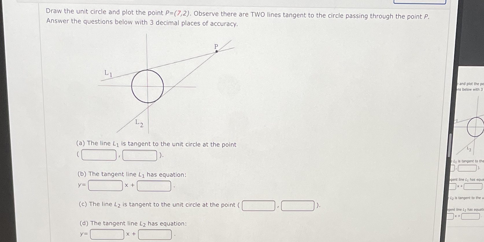 Draw the unit circle and plot the point P=(7,2). Observe there
