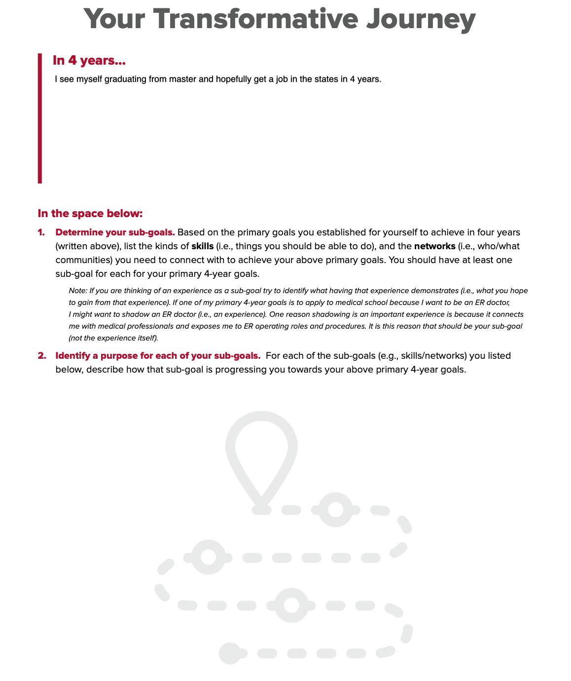 PLEASE FOLLOW THE INSTRUCTIONS CAREFULLY!! Your Transformative Journey In 4 years... |