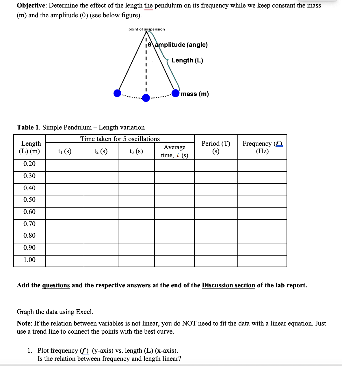Objective: Determine the effect of the length the pendulum on its