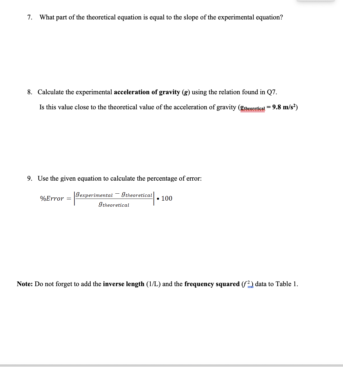 (see below figure). amplitude (angle) mass (m) Table 1. Simple Pendulum -