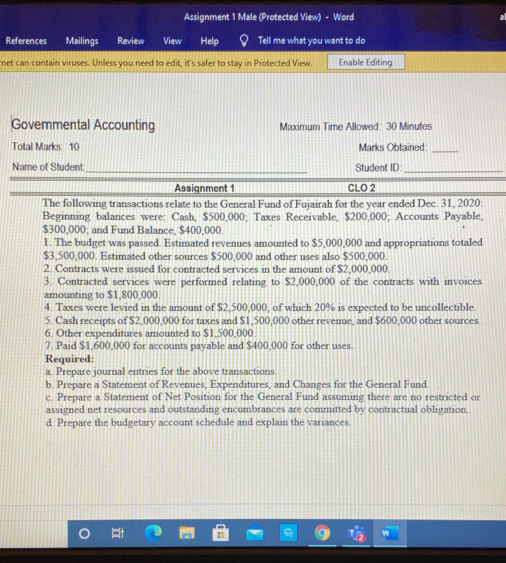 Please I want solve this assignment Assignment 1 Male (Protected View) -