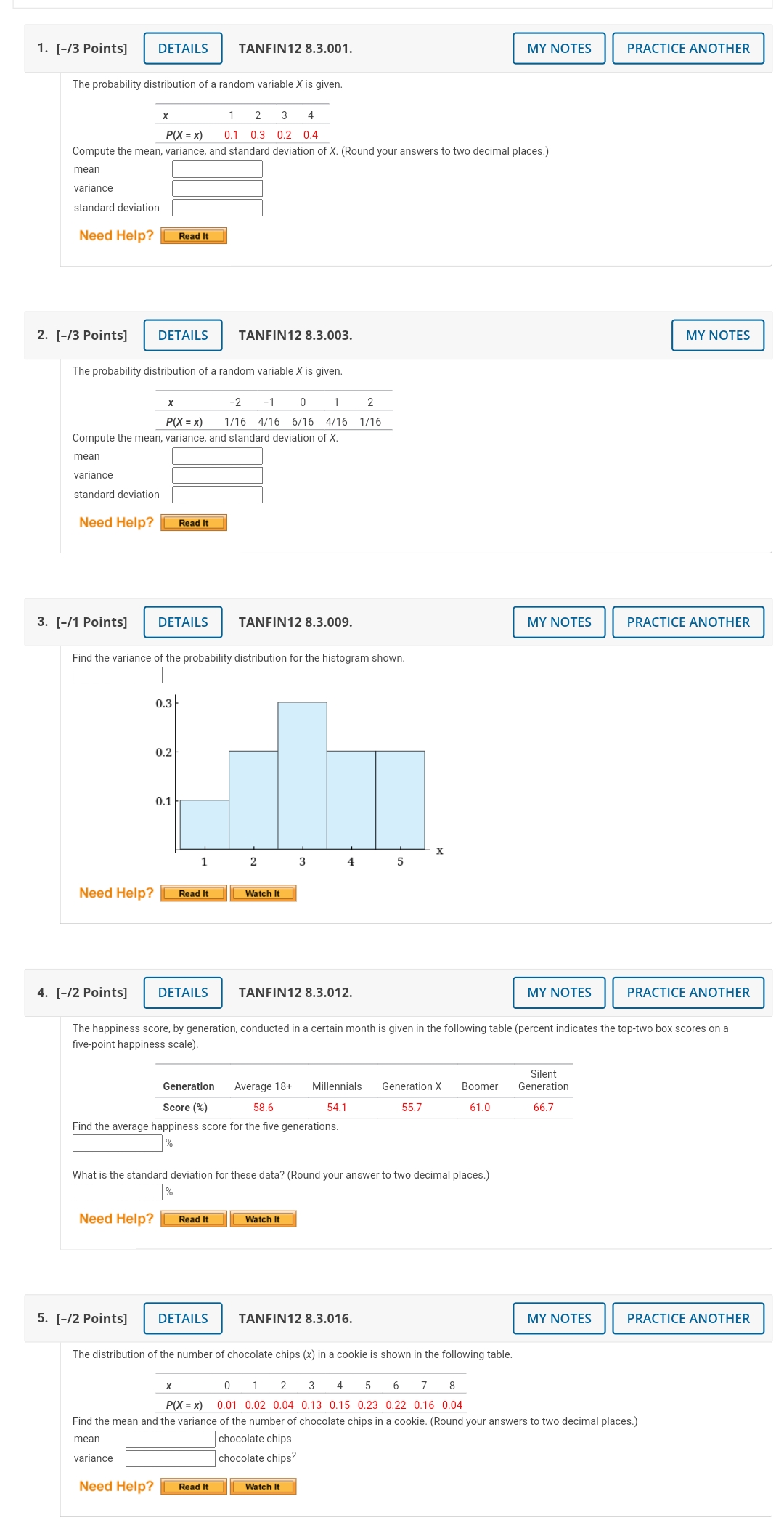 finite Math 200 Question Help 1-5 1. [-/3 Points] DETAILS TANFIN 12
