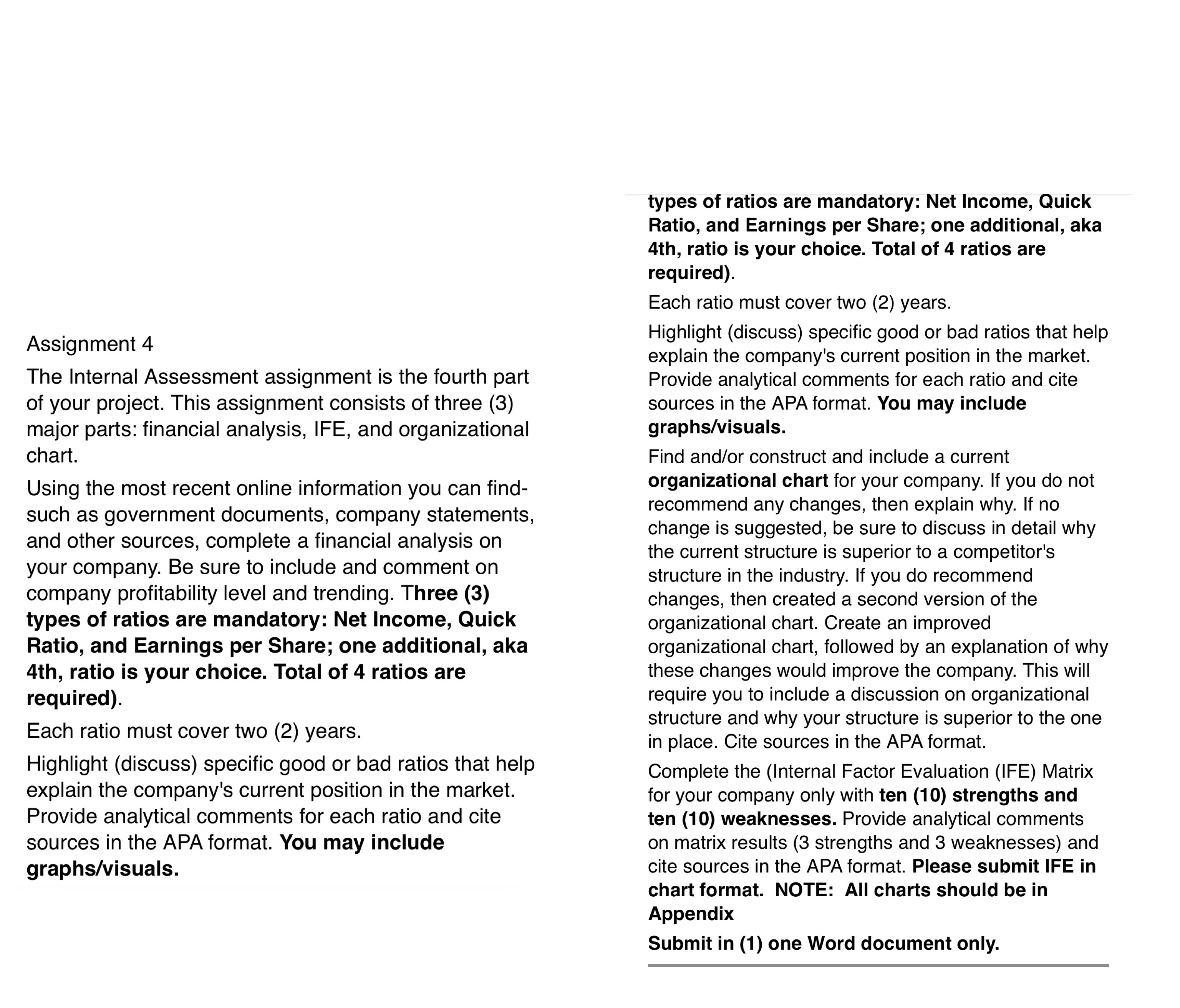 Assignment 4 The Internal Assessment assignment is the fourth part of