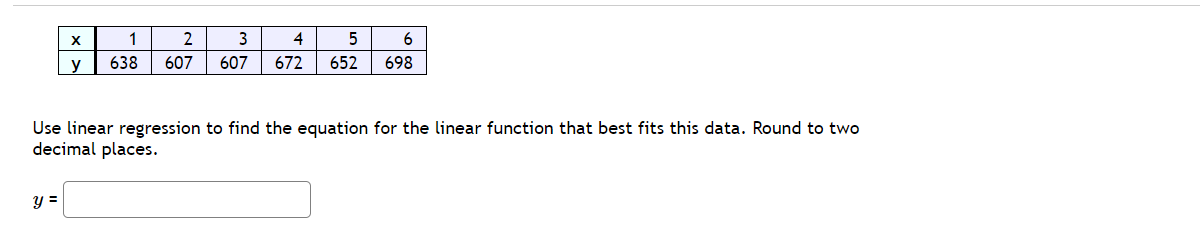 Use linear regression to find the equation for the linear function that