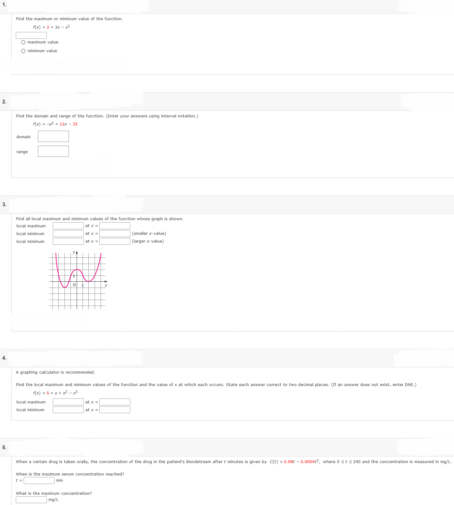 0 maximum value 0 minimum value 2. Find the domain and range