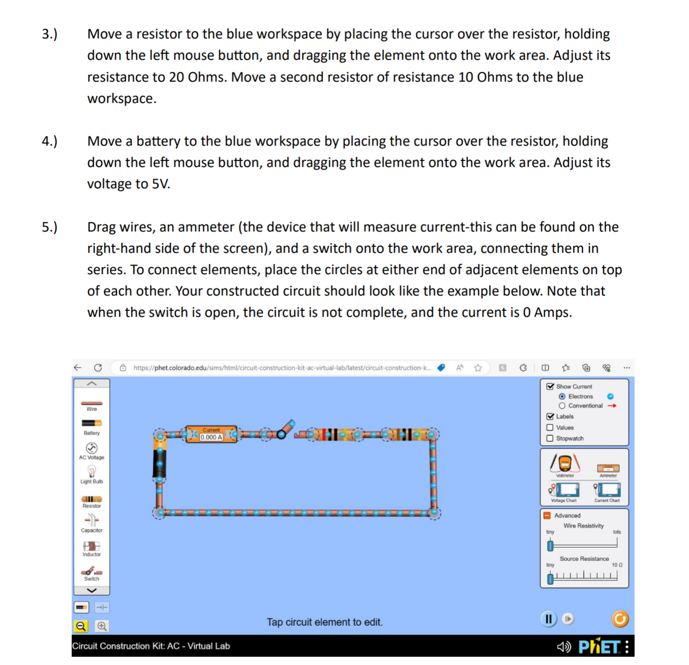 until the voltage reaches 50.0 V. Record the voltage and the current