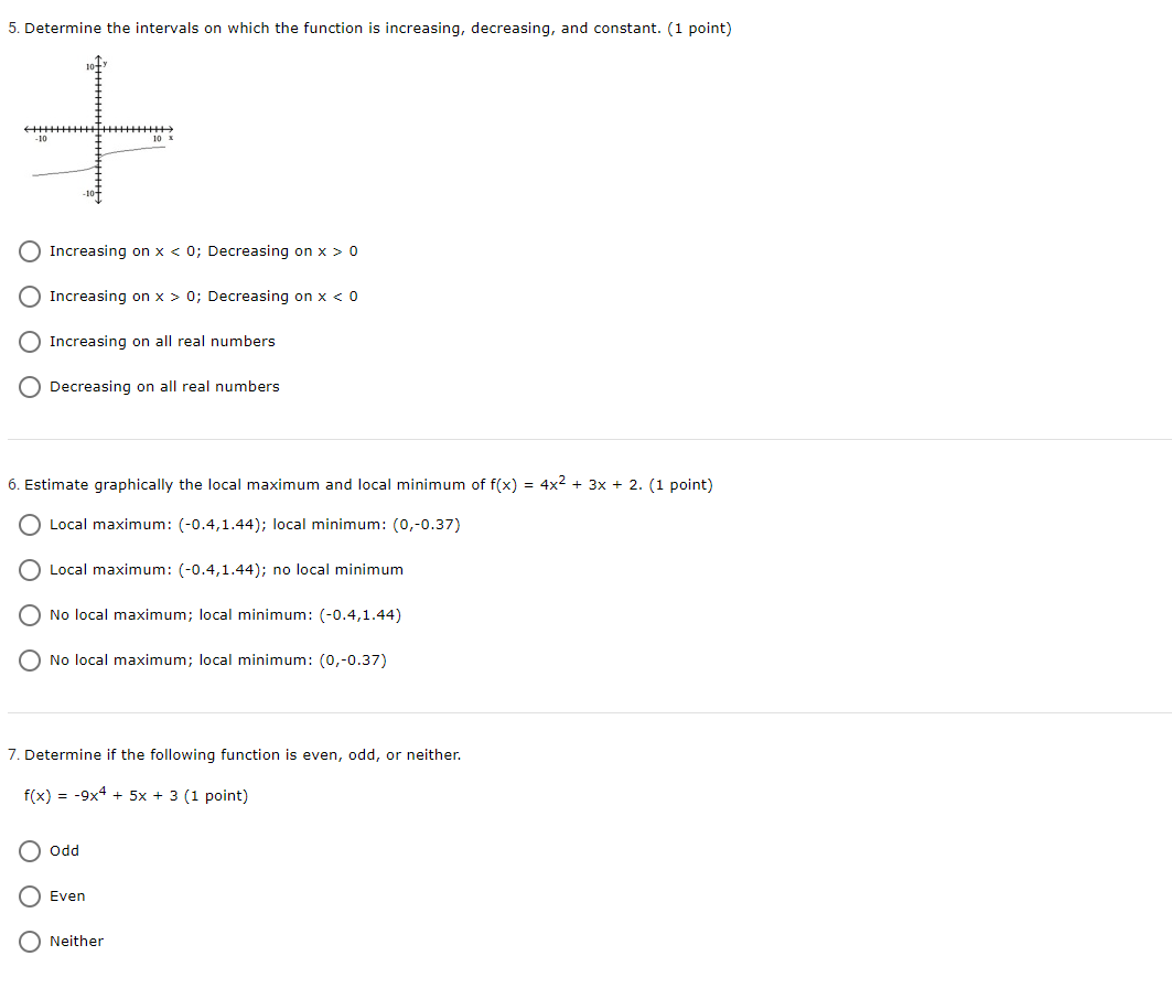  5. Determine the intervals on which the Function is increasing, decreasing,