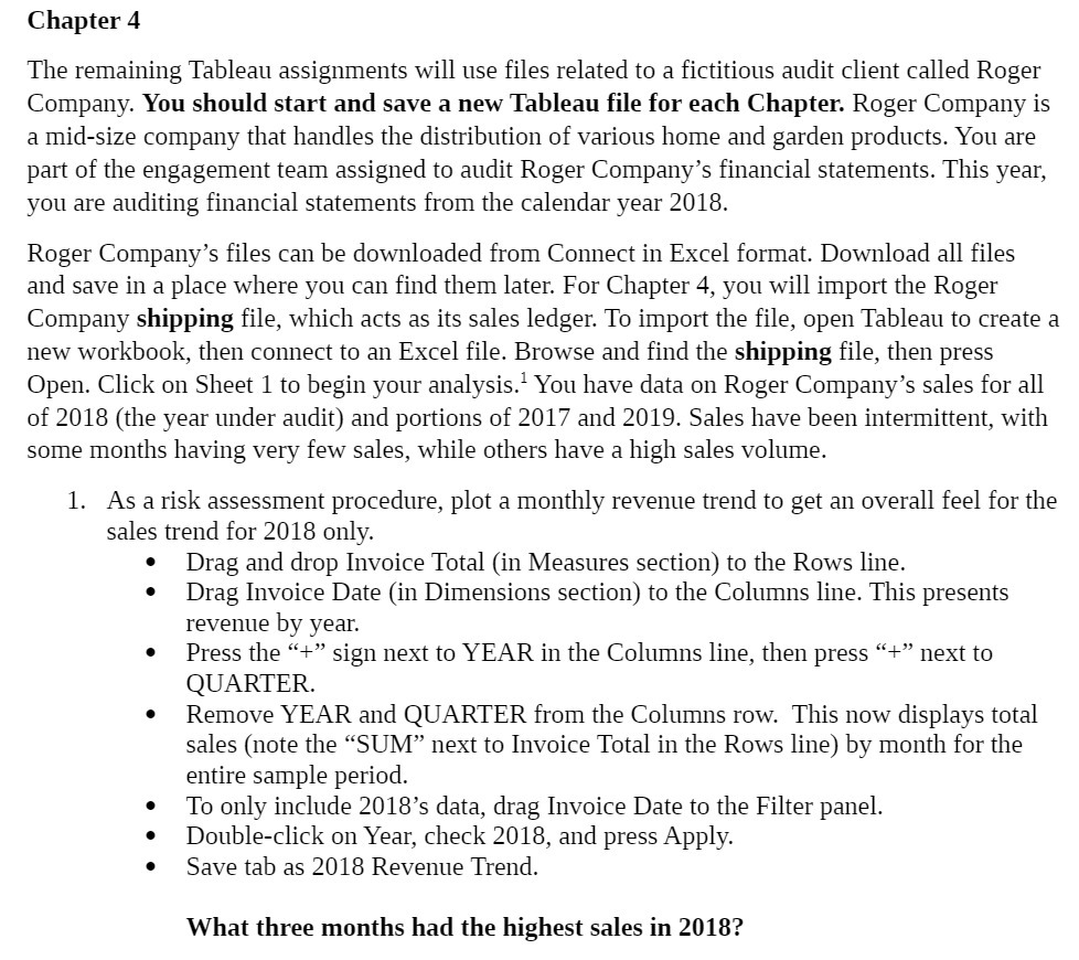  Chapter 4 The remaining Tableau assignments will use files related to