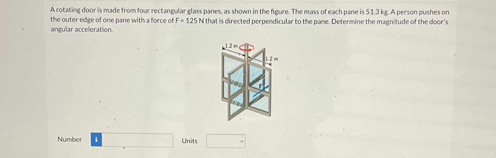  A rotating door is made from four rectangular glass panes, as