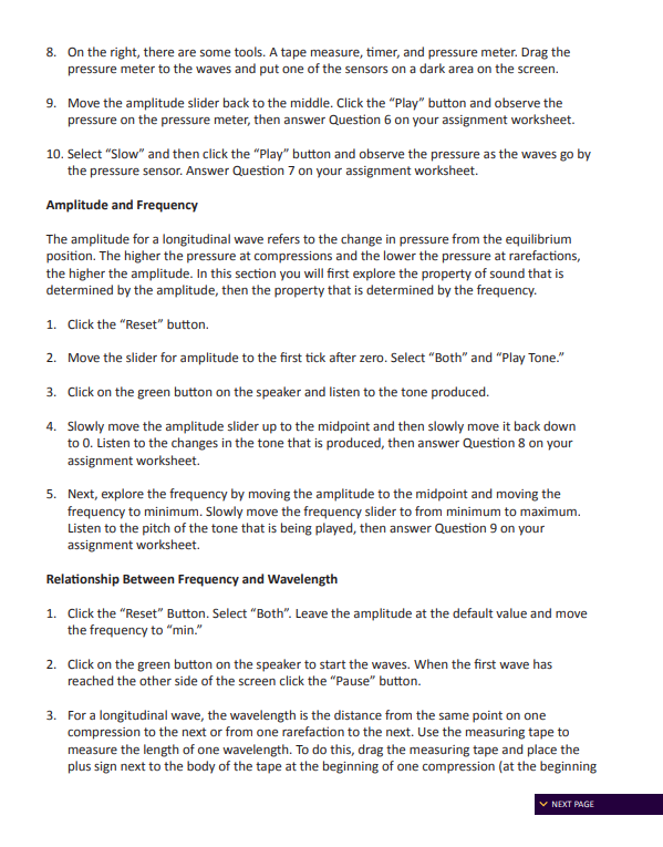 the investigation. Sound Waves Online Lab Movement of Particles A sound wave