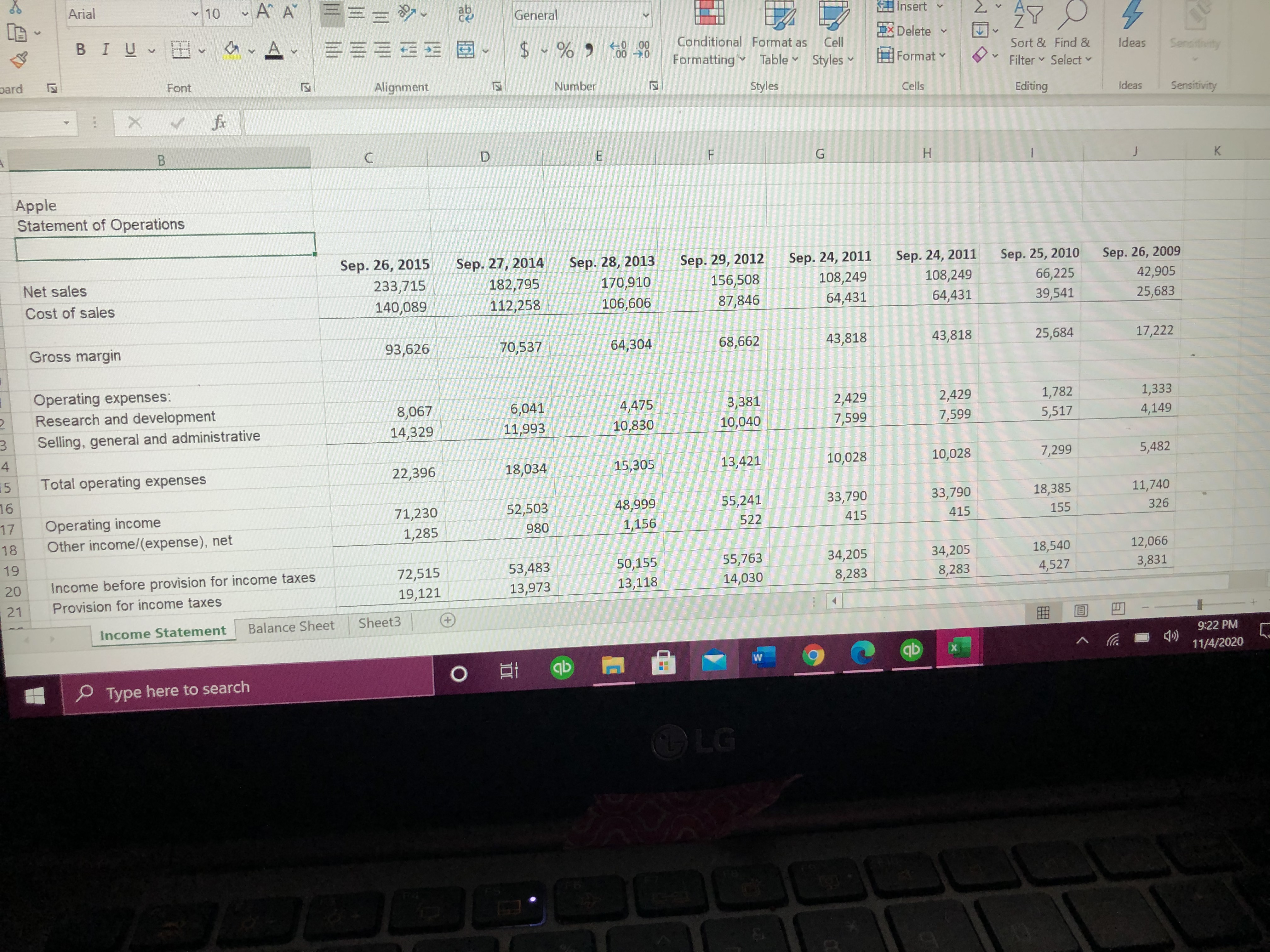 Apple using graphs.Compute relevant ratios like inventory turnover or return on assets
