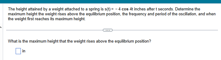 the expression.) Consider the following simple harmonic motion equation. What is s(0)?