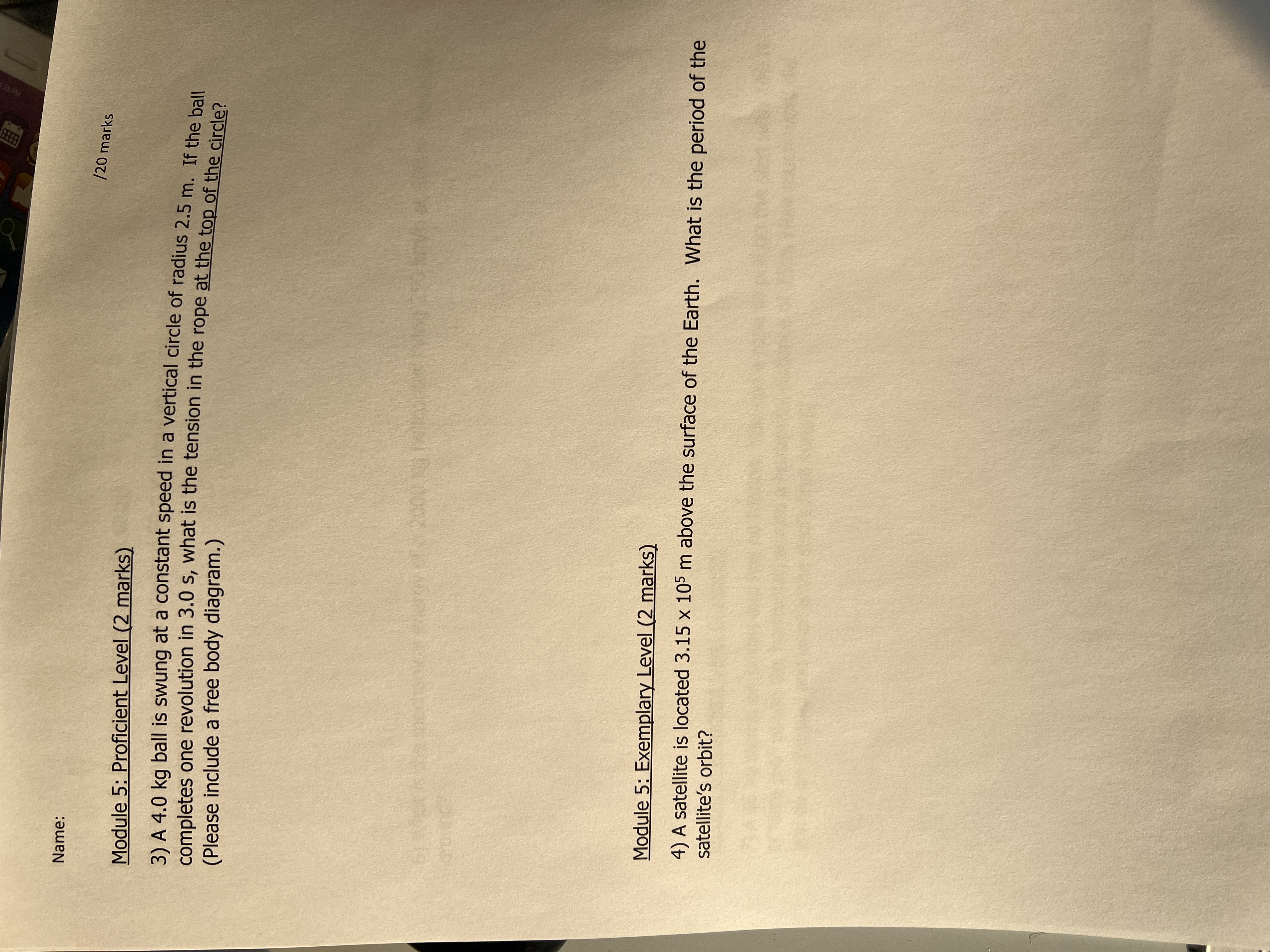  Name: /20 marks Module 5: Proficient Level (2 marks) 3) A