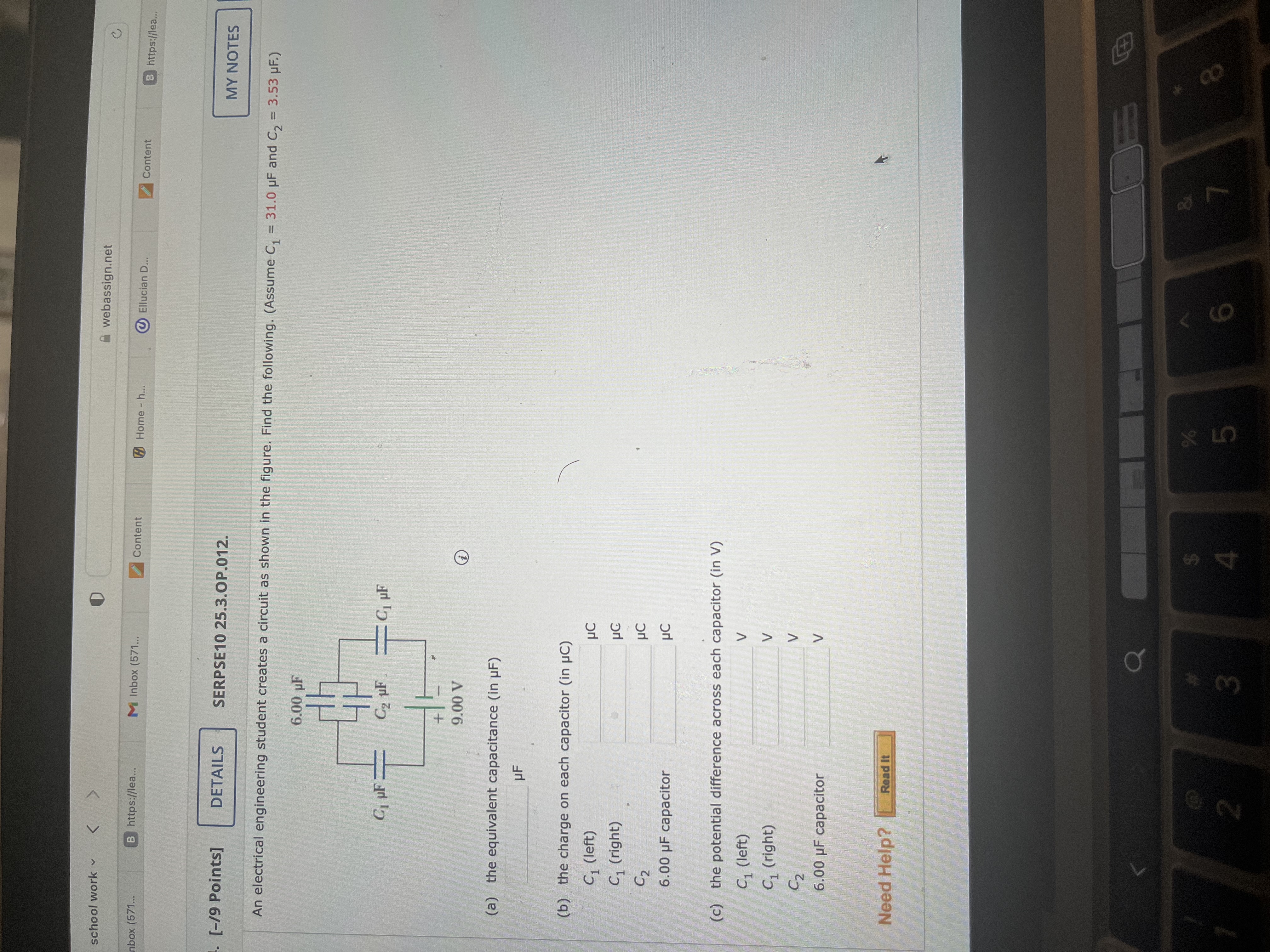 school work webassign.net C box (571... B https://lea... M Inbox (571...