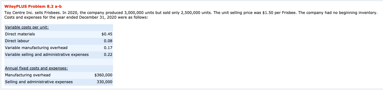 Answer and explanations WileyPLUS Problem 8.2 a-b Toy Centre Inc. sells Frisbees.