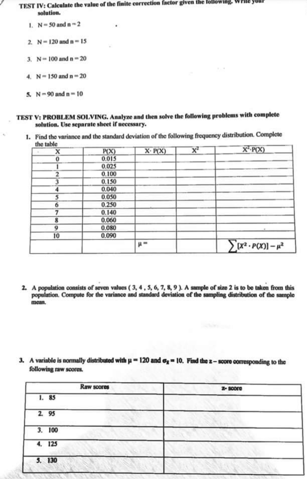 need complete solution for all TEST IV: Calculate the value of the