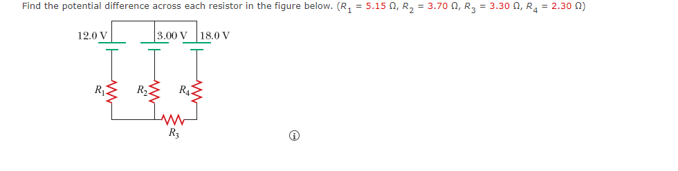 Find the potential difference across each resistor in the figure below.