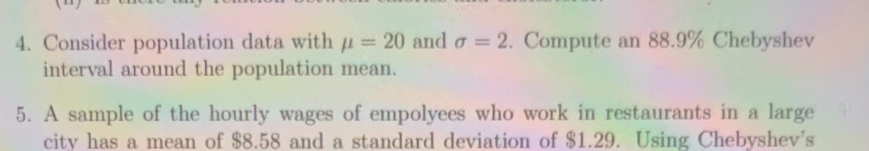  4. Consider population data with / = 20 and o =