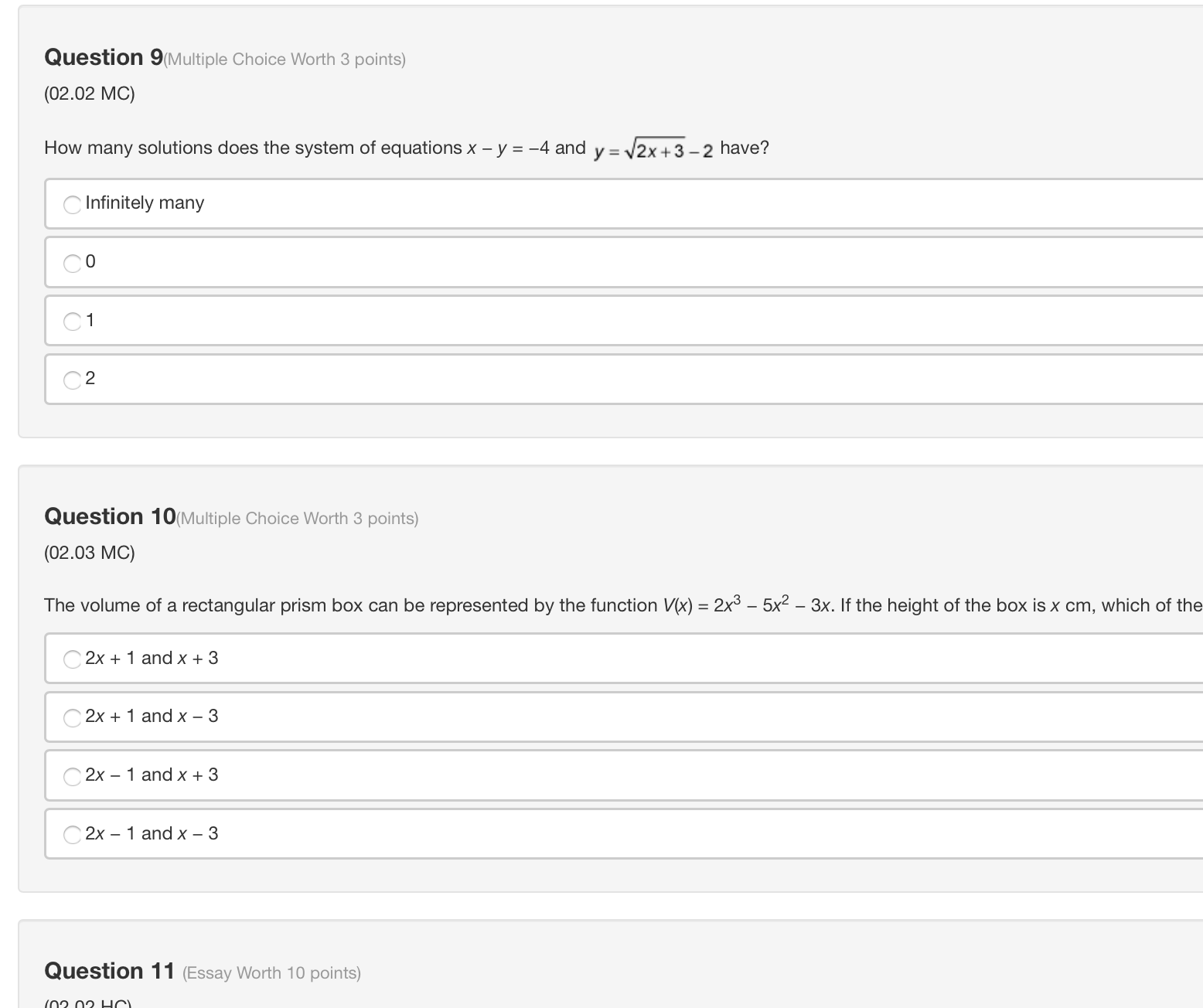  The equations x + y = 3 and y = =