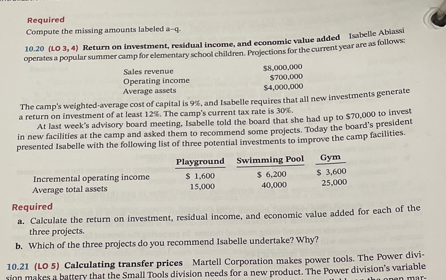 10.20, thank you! Required Compute the missing amounts labeled a-q. 10.20 (LO