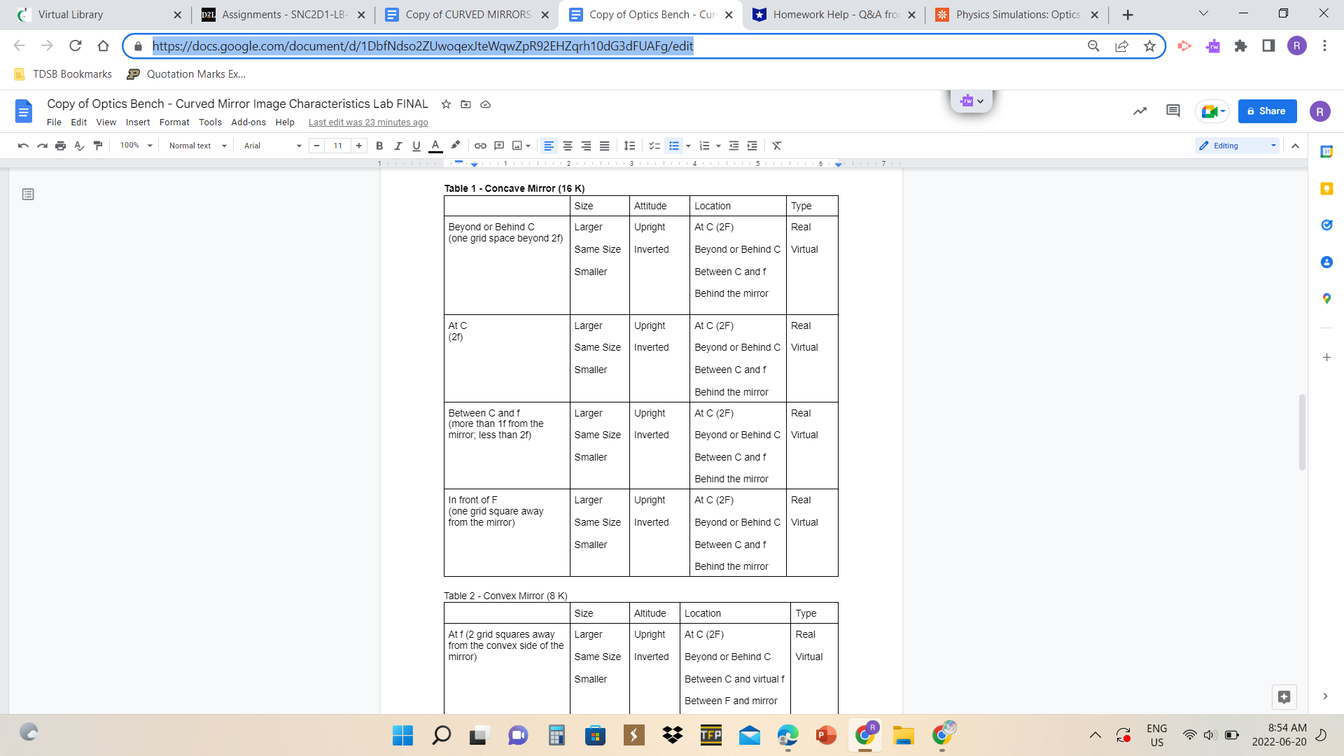 Bench - Curved Mirror Image Characteristics Lab FINAL Share File Edit View