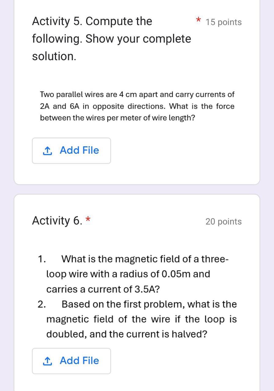 Subject: Physics Activity 5. Compute the * 15 points following. Show your