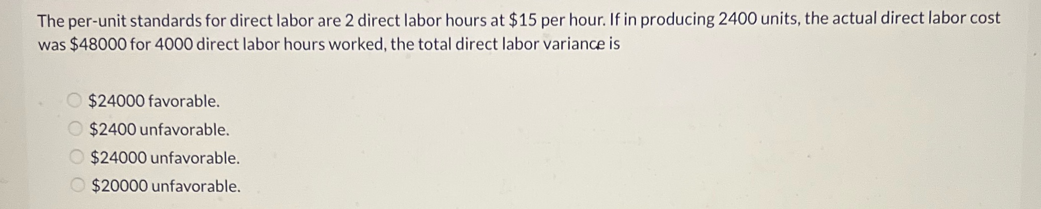 6. The per-unit standards for direct labor are 2 direct labor hours