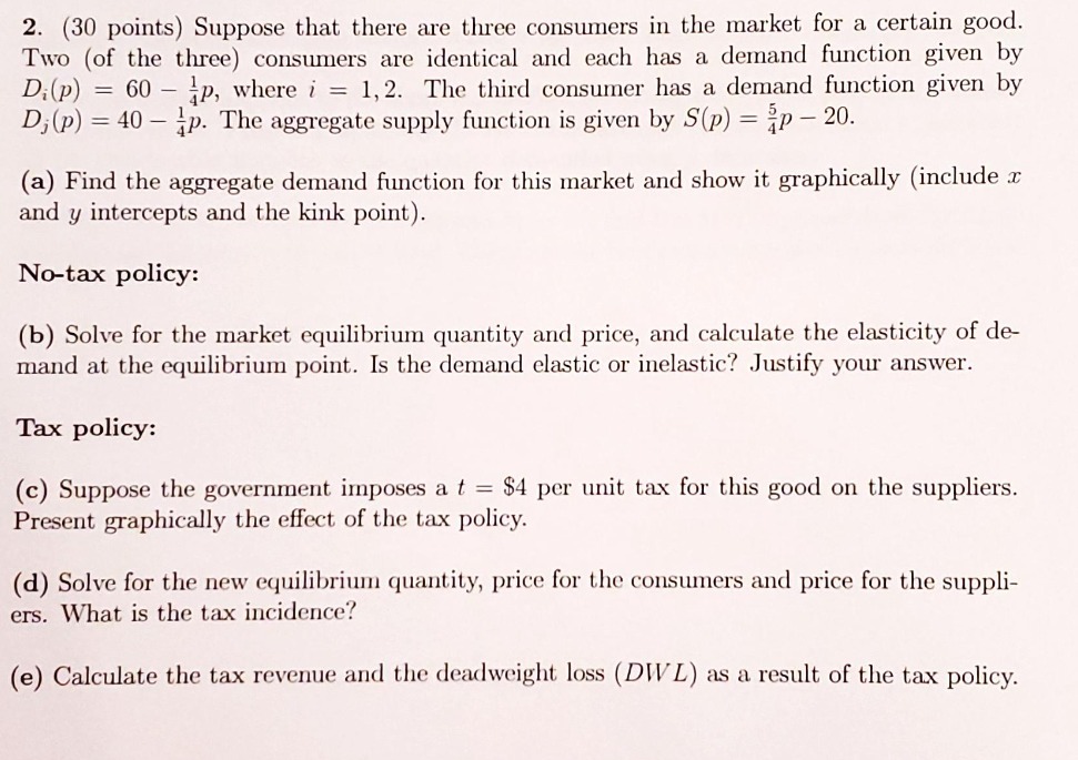 market. for a certain good. Two (of the three) consumers are identical