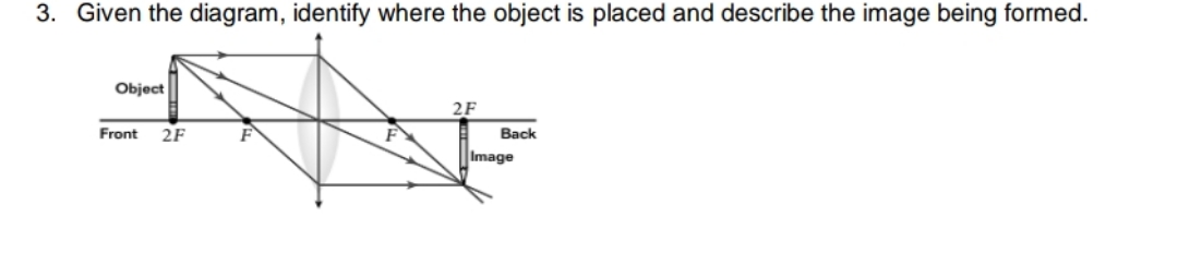 please answer 3. Given the diagram, identify where the object is placed