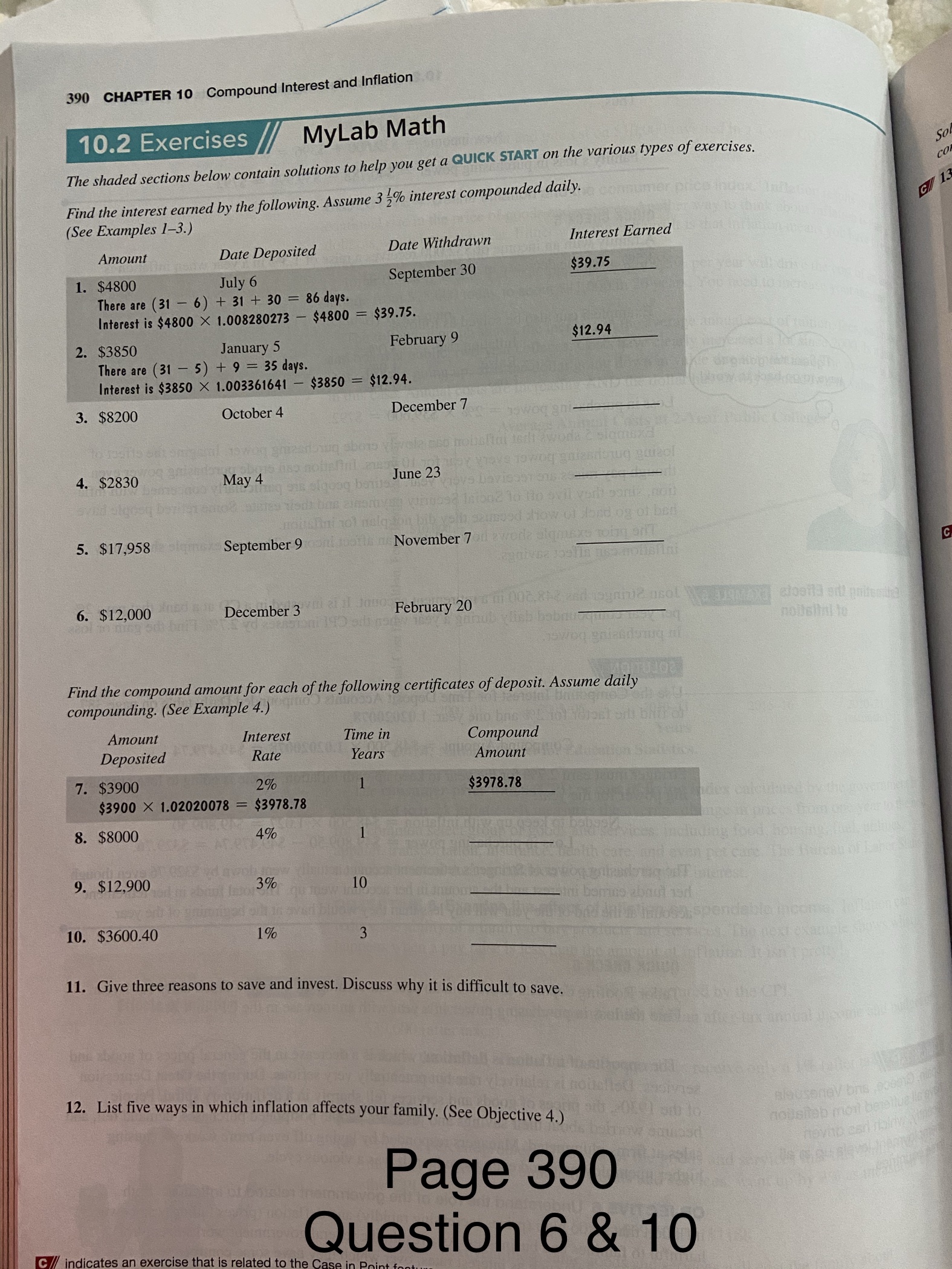 Interest and Inflation 10.1 Exercises MyLab Math The shaded sections below contain
