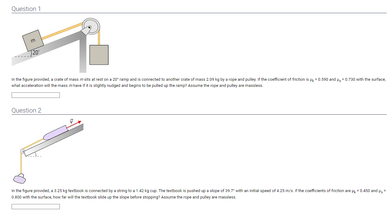 mass m sits at rest on a 20' ramp and is connected