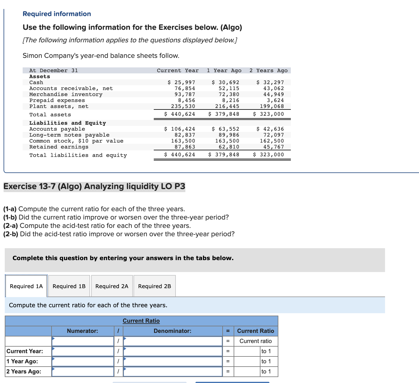 need help Required information Use the following information for the Exercises below.