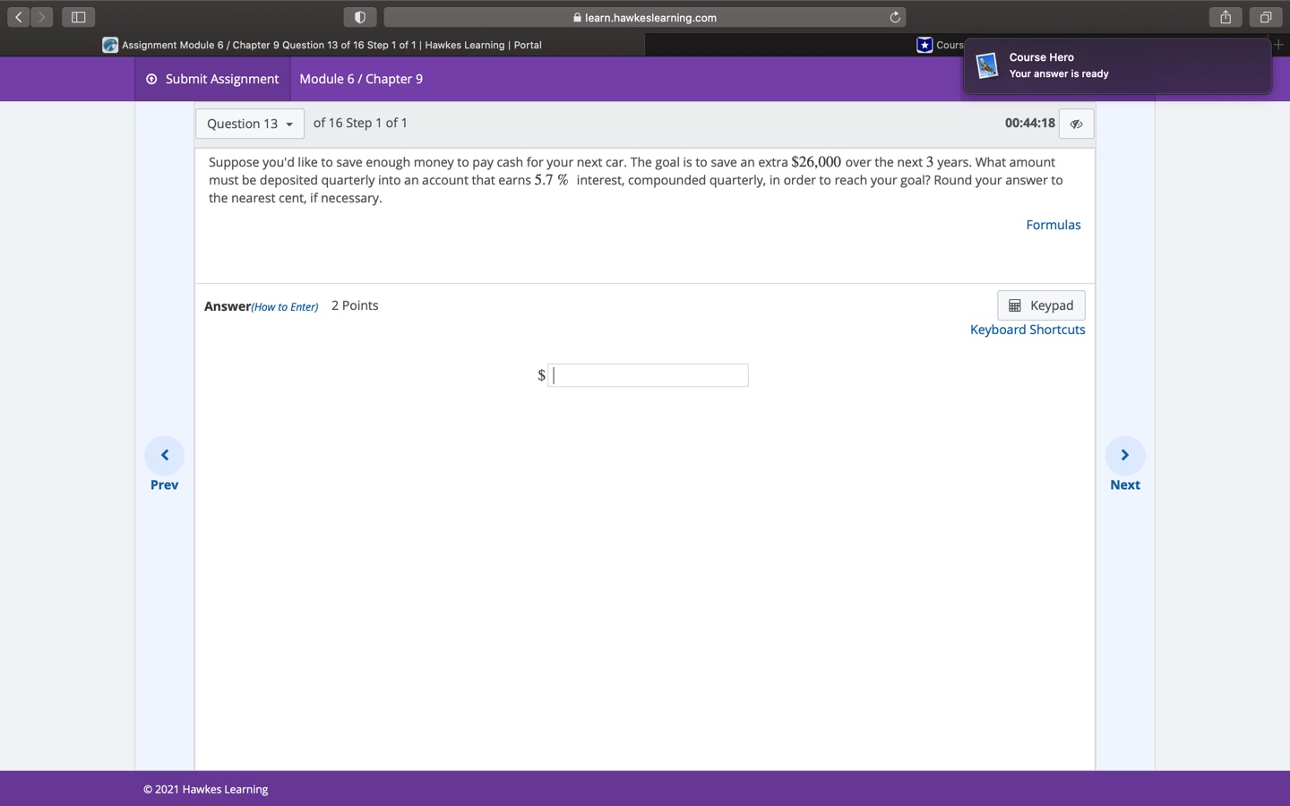 help needed O learn.hawkeslearning.com C Assignment Module 6 / Chapter 9 Question