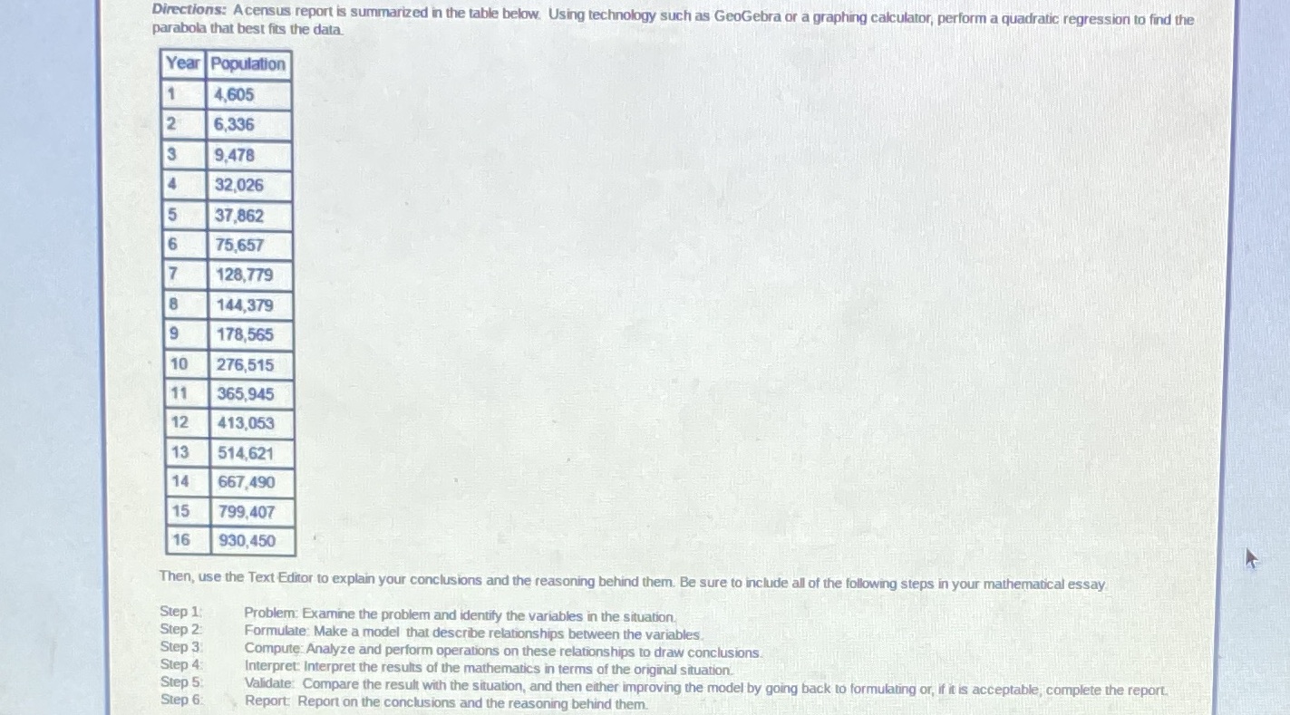 PLEASE HELP ME!!! Directions: A census report is summarized in the table