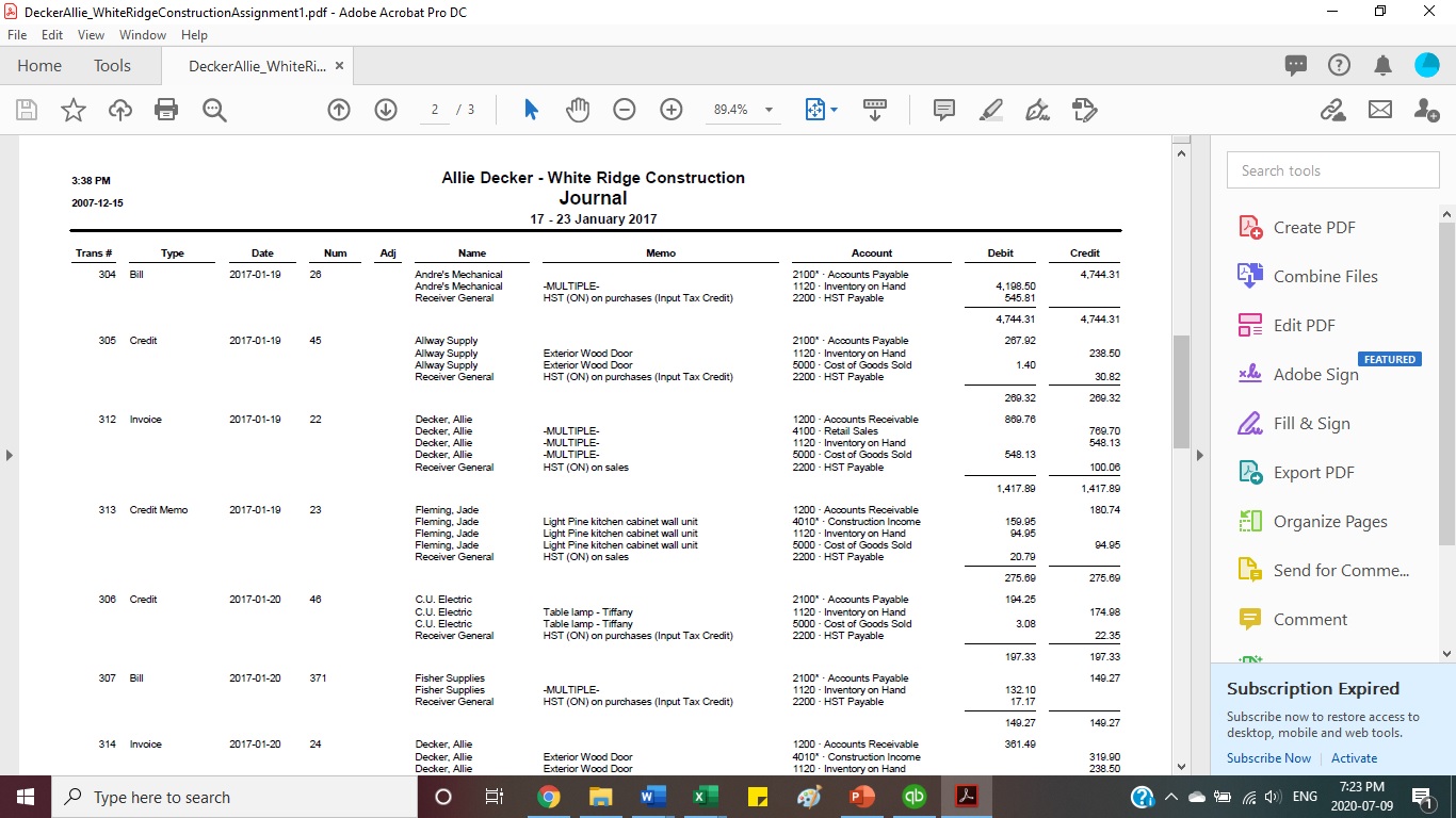 I had an assignment to do in Quickbooks. I finished the assignment,