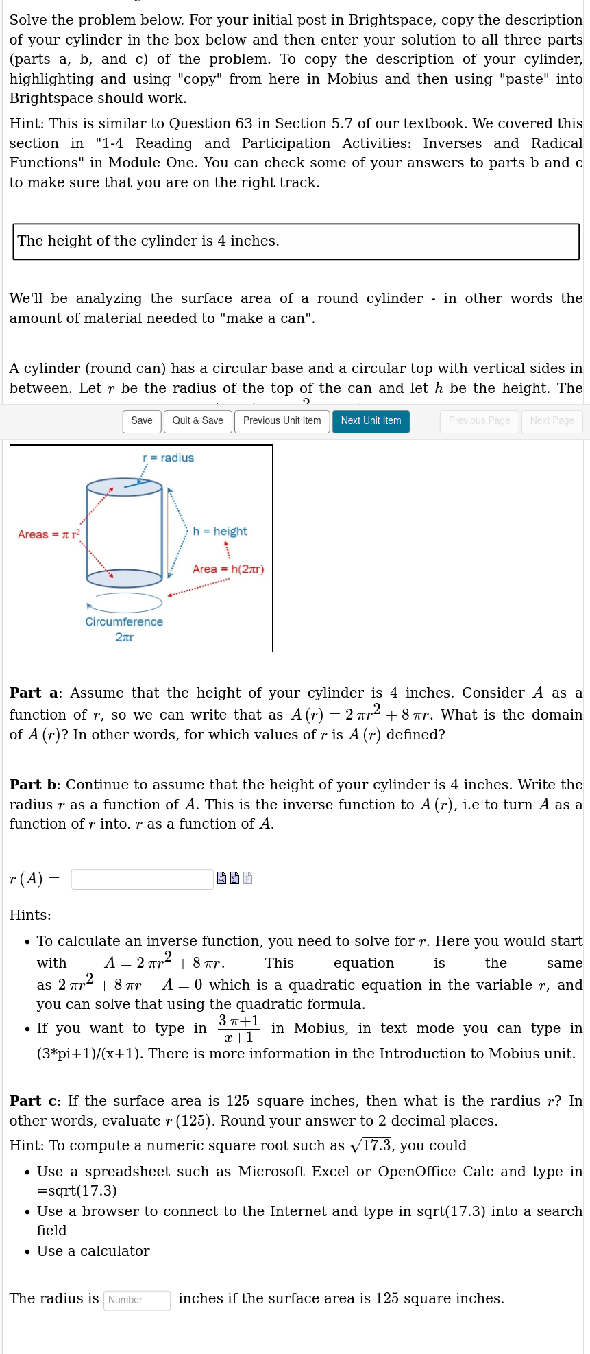  Solve the problem below. For your initial post in Brightspace, copy