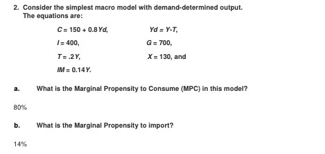 2. Consider the simplest macro model with demand-determined output. The equations