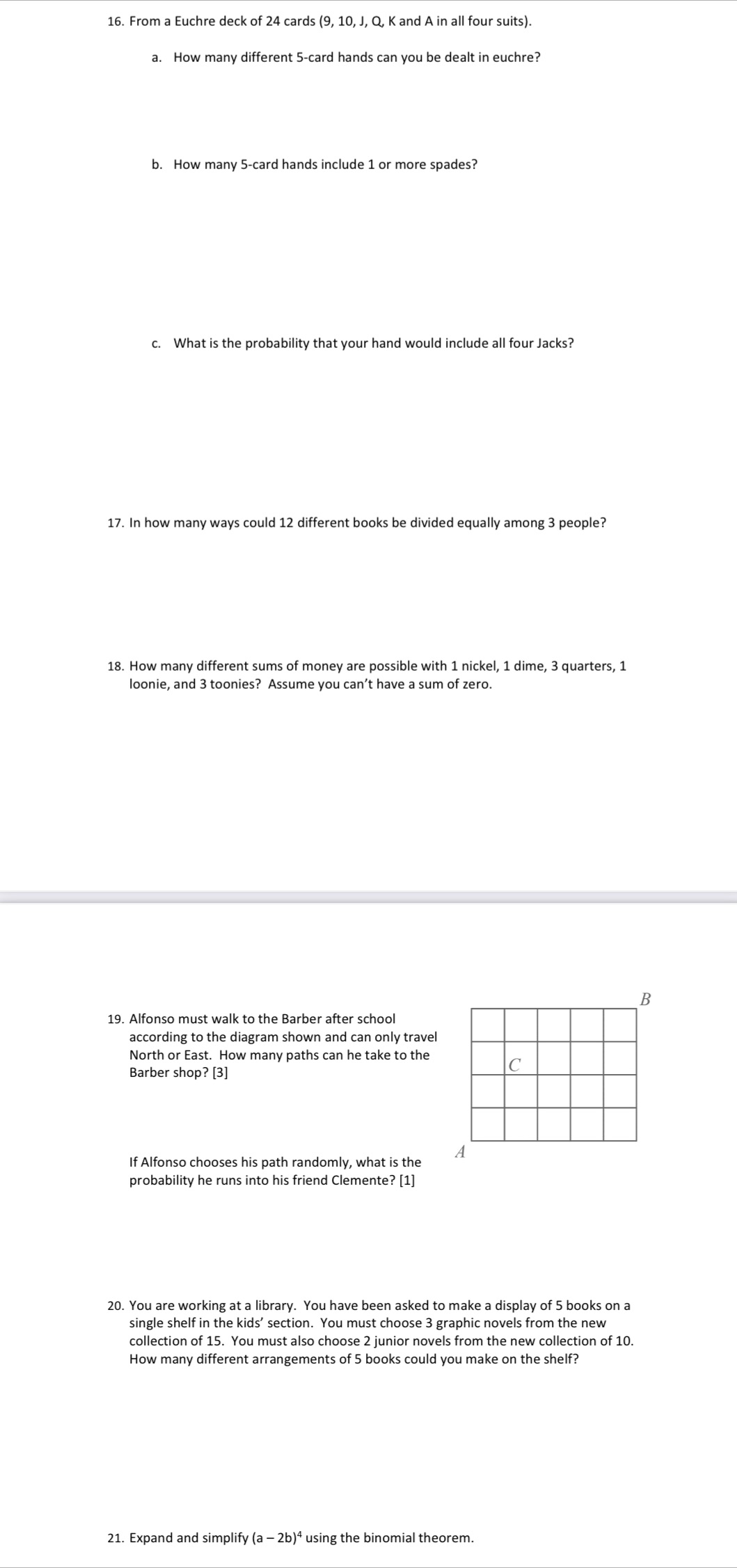 i need help for this 16. From a Euchre deck of 24
