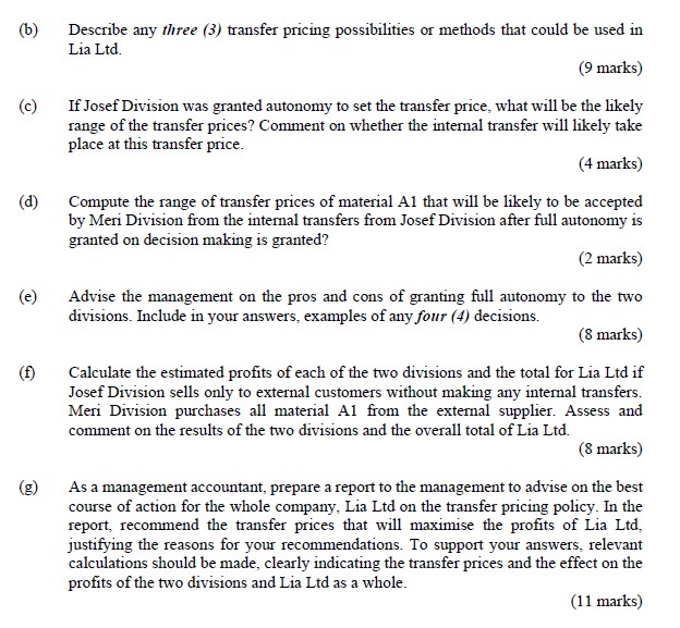 any three {3} transfer pricing possibilities or methods that could he used