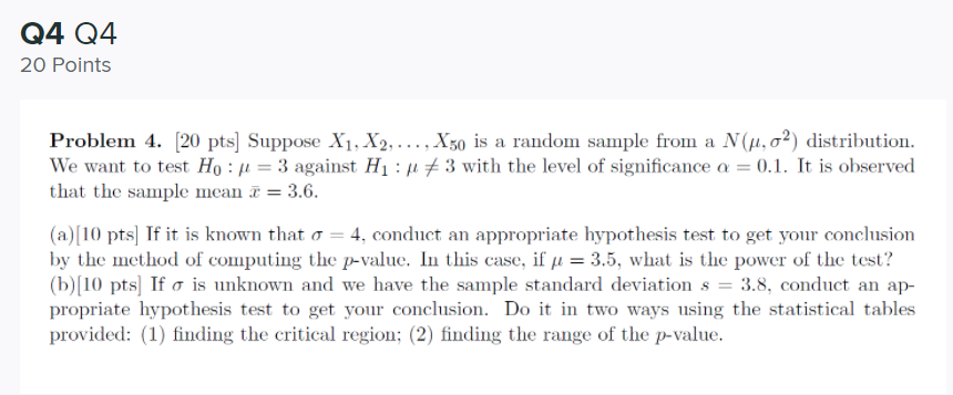 Please review the question below. Q4 Q4 20 Points Problem 4. [20