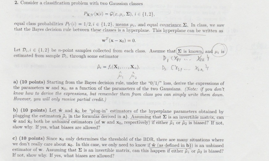 2. Consider a classification problem with two Gaussian classes Px Y(x
