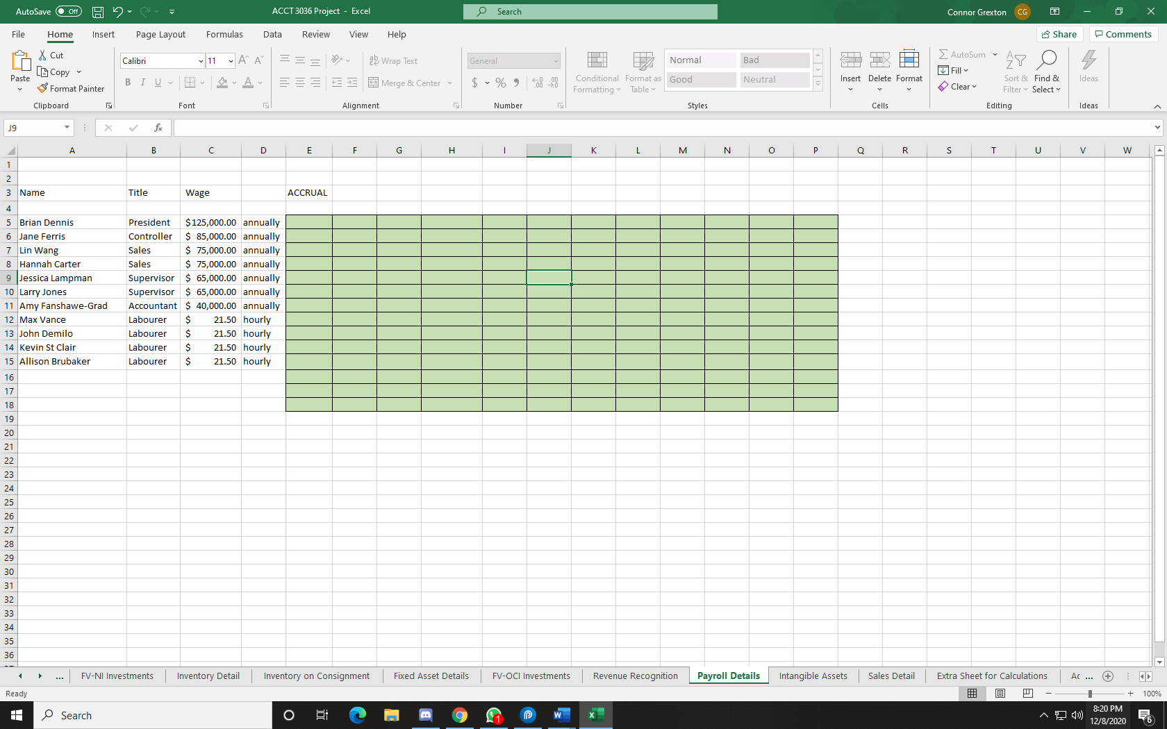 AutoSave . Off - ACCT 3036 Project - Excel Search Connor