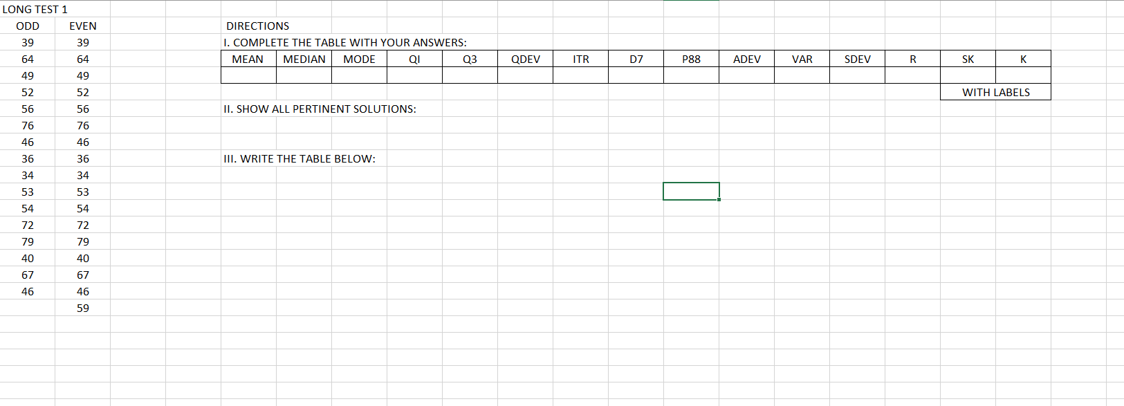 Please answer this Descriptive Statistics. And explain comprehensively. LONG TEST 1 ODD