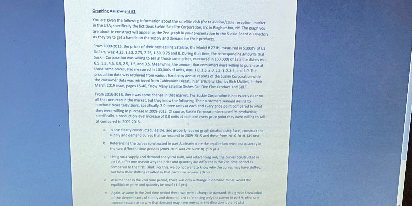 Graphing Assignment #2 You are given the following information about the