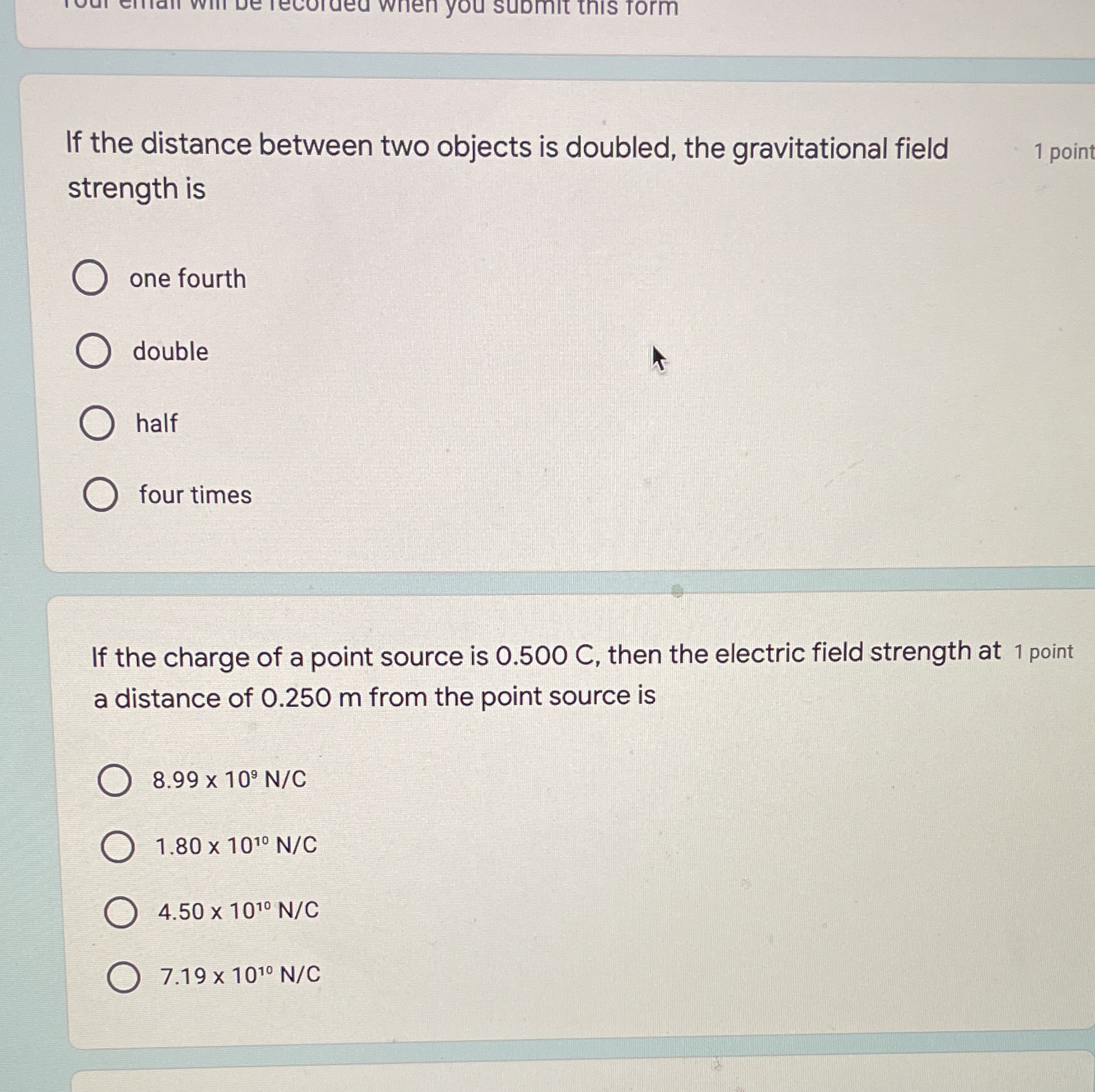 domit this form If the distance between two objects is doubled,