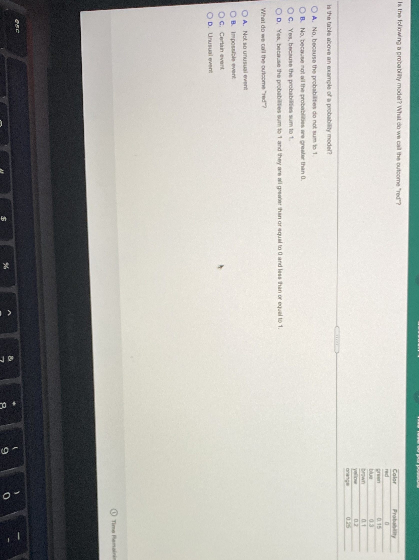 Is the following a probability model? What do we call the