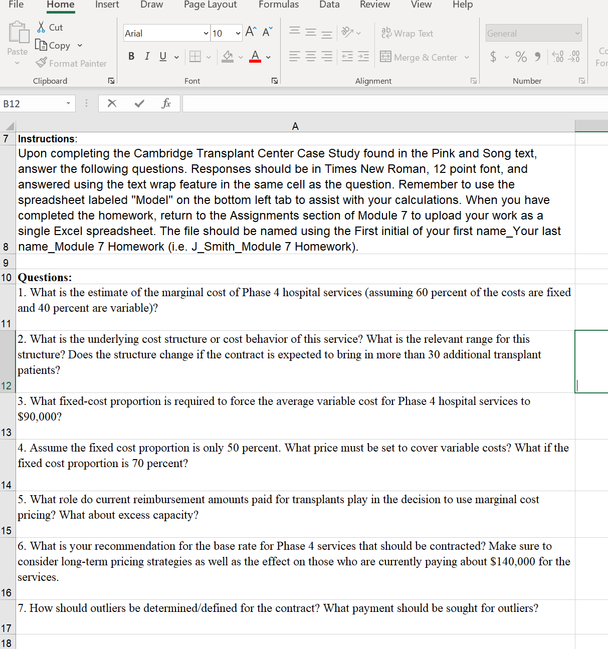 File Home X Cut Insert Draw Arial Formulas Page Layout v 10