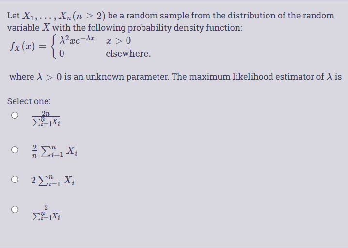 from the distribution of the random variable X with the following probability