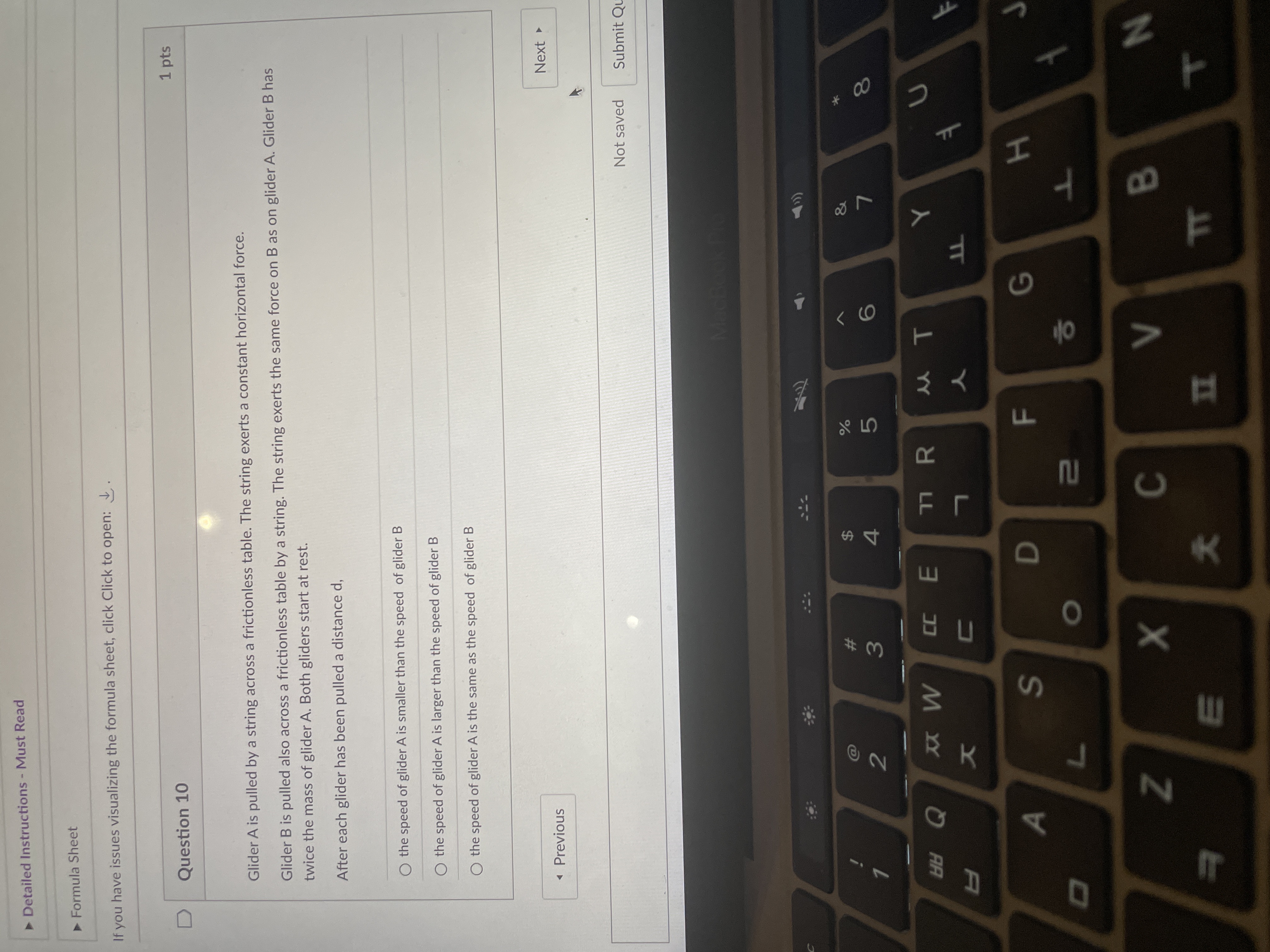 formula sheet, click Click to open: J D 1 pts Question 6